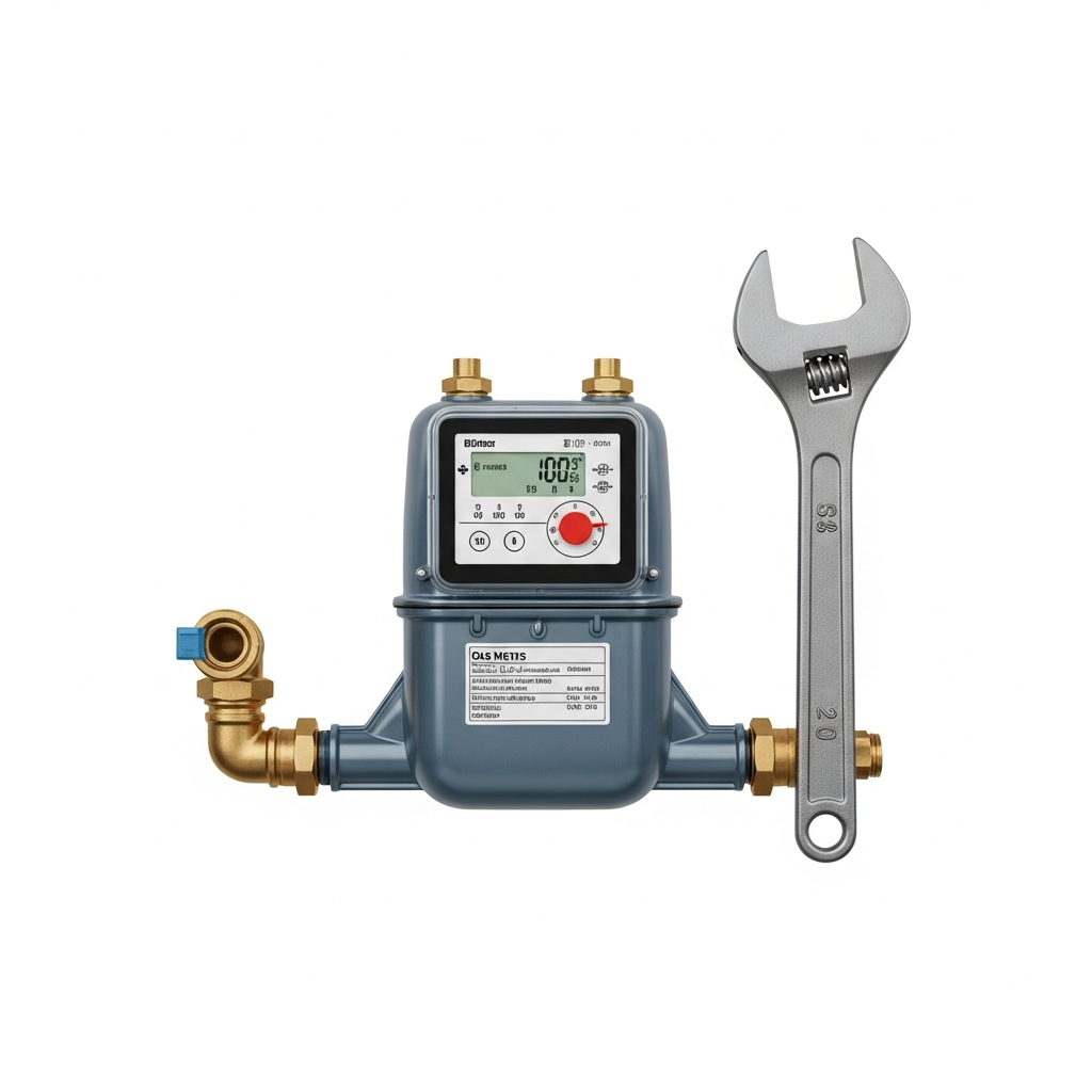 Gas Safety Regulations Gas meter and wrench illustrating gas safety regulations.