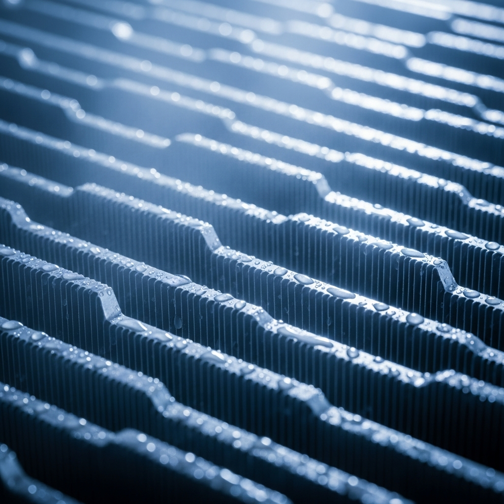 Air conditioning unit fins, symbolising efficiency and modern cooling technology